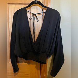 Express Long Sleeves Deep V Open Back Top